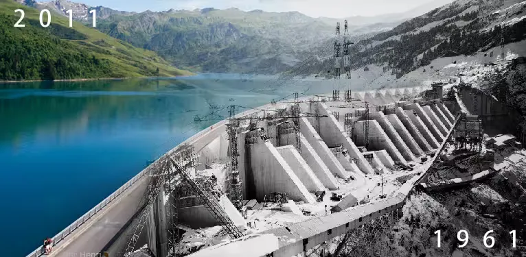 La construction du barrage de Roselend