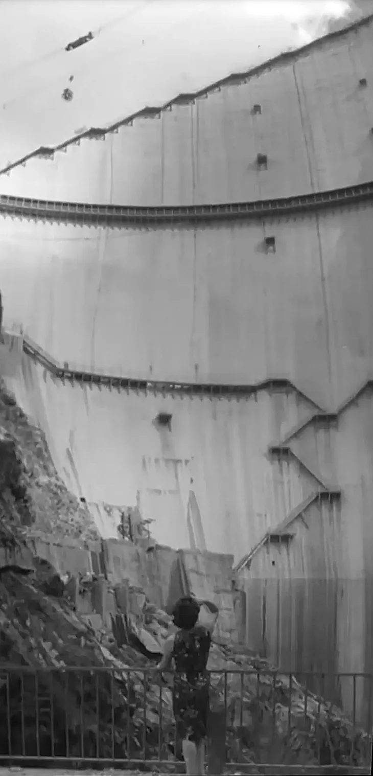 Panoramique vertical noir et blanc de la contruction de la voûte