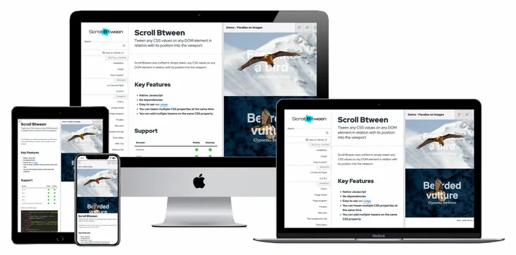 Écrans Librairie JS Scroll Btween